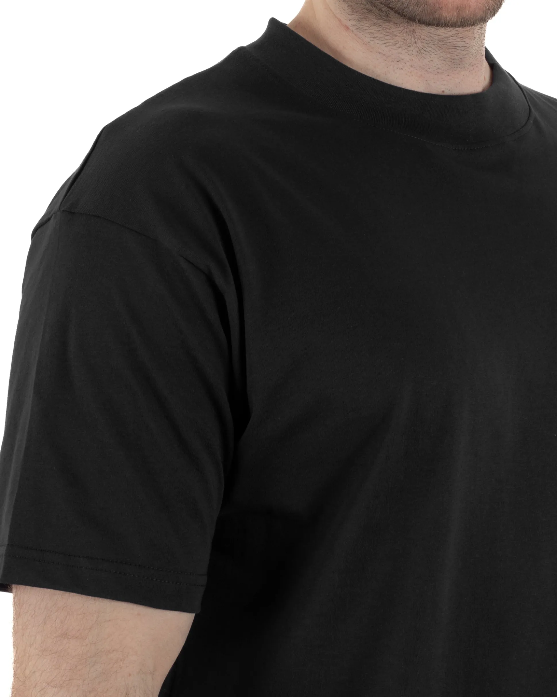 T-Shirt Cotone Basic Gola Alta Nero TCTS1002A