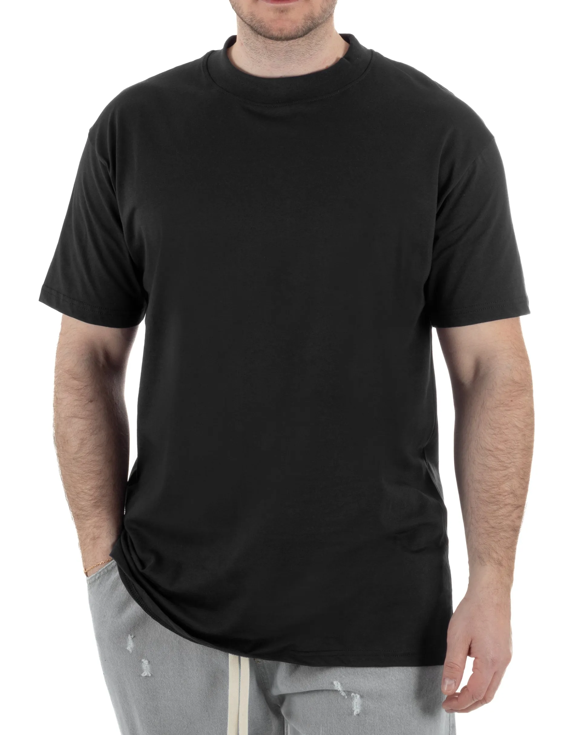 T-Shirt Cotone Basic Gola Alta Nero TCTS1002A