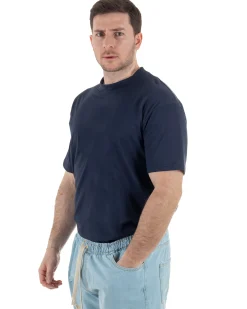 T-Shirt Cotone Basic Gola Alta Blu TCTS1000A