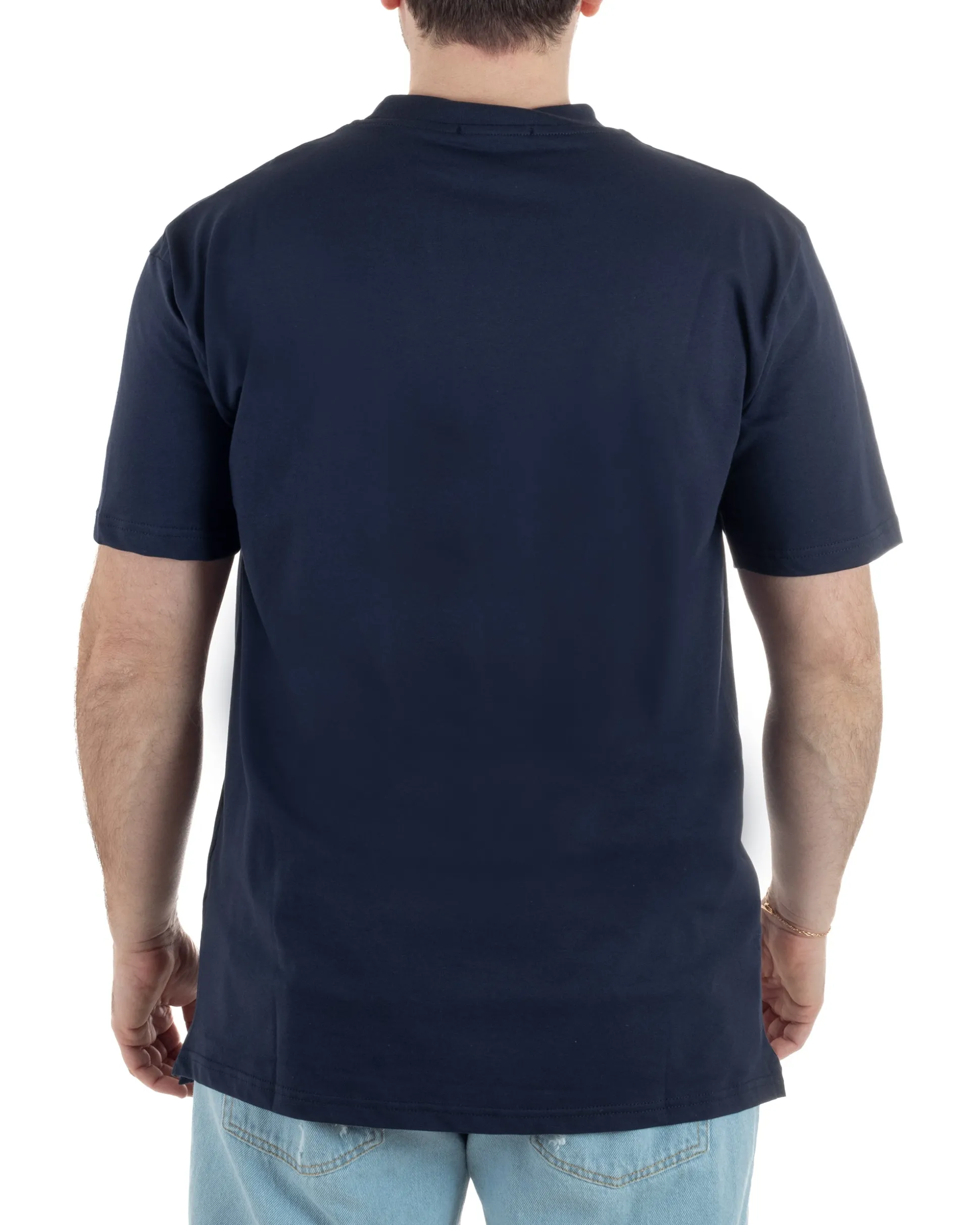 T-Shirt Cotone Basic Gola Alta Blu TCTS1000A