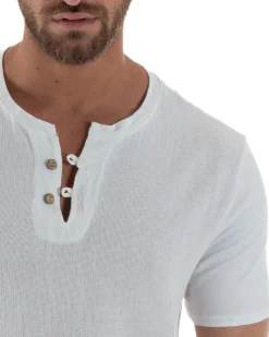 T-shirt serafino maglia cotone bottoncini bianco GIOSAL-TS3121A