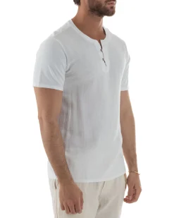 T-shirt serafino maglia cotone bottoncini bianco GIOSAL-TS3121A