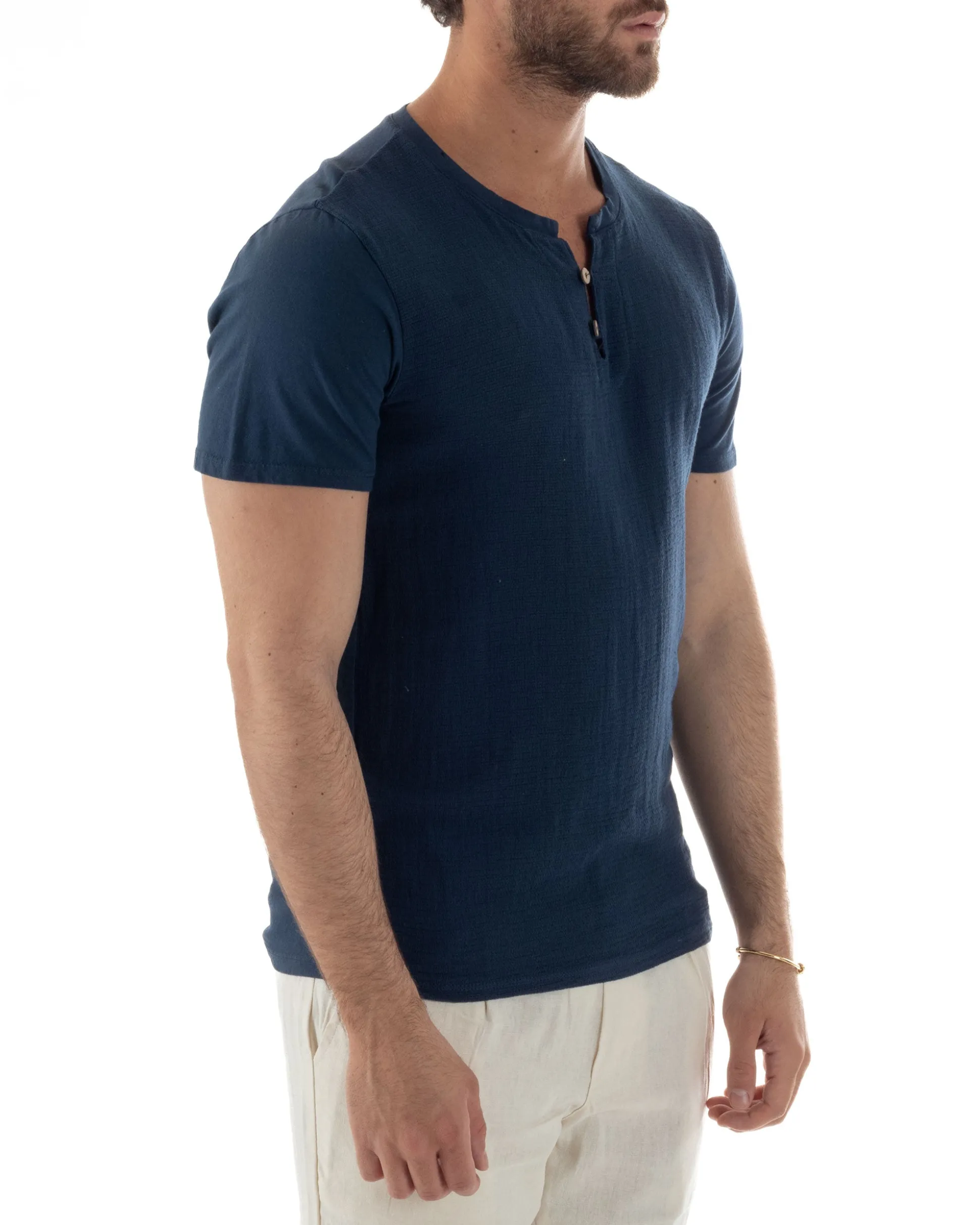 T-shirt serafino maglia cotone bottoncini blu GIOSAL-TS3119A