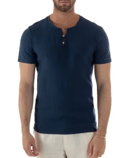 T-shirt serafino maglia cotone bottoncini blu GIOSAL-TS3119A