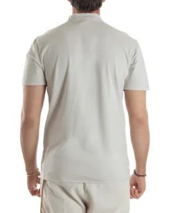 T-shirt Serafino Taglio Vivo Collo Coreano Sfrangiato Beige GIOSAL-TS3139A