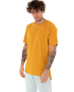 T-shirt Uomo Basic Tinta Unita Senape Girocollo Manica Corta Casual Spacchi GIOSAL-TS2937A