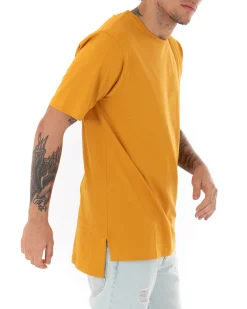 T-shirt Uomo Basic Tinta Unita Senape Girocollo Manica Corta Casual Spacchi GIOSAL-TS2937A