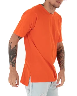 T-shirt Uomo Basic Tinta Unita Arancione Girocollo Manica Corta Casual Spacchi GIOSAL-TS2936A