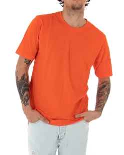 T-shirt Uomo Basic Tinta Unita Arancione Girocollo Manica Corta Casual Spacchi GIOSAL-TS2936A