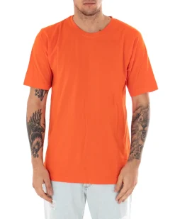 T-shirt Uomo Basic Tinta Unita Arancione Girocollo Manica Corta Casual Spacchi GIOSAL-TS2936A