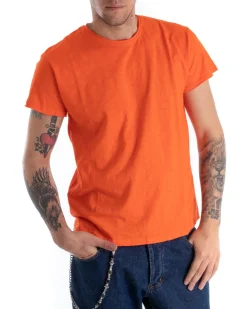 T-shirt Uomo Basic Tinta Unita Arancione Girocollo Manica Corta GIOSAL-TS2947A