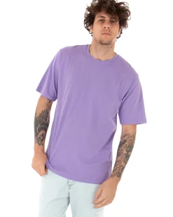 T-shirt Uomo Basic Tinta Unita Lilla Girocollo Manica Corta Casual Spacchi GIOSAL-TS2939A