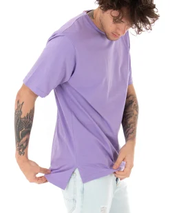 T-shirt Uomo Basic Tinta Unita Lilla Girocollo Manica Corta Casual Spacchi GIOSAL-TS2939A