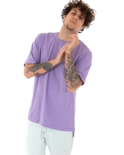 T-shirt Uomo Basic Tinta Unita Lilla Girocollo Manica Corta Casual Spacchi GIOSAL-TS2939A