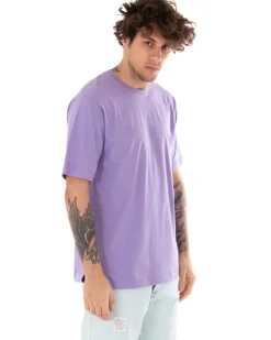 T-shirt Uomo Basic Tinta Unita Lilla Girocollo Manica Corta Casual Spacchi GIOSAL-TS2939A