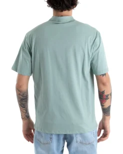 T-shirt Uomo Collo Bottoni Tinta Unita Verde Acqua Manica Corta Basic Casual GIOSAL-TS2695A