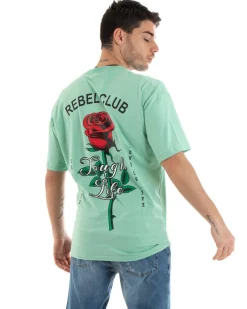 T-Shirt Uomo Con Stampa Maglia Manica Corta Girocollo Cotone Verde Acqua GIOSAL - TS2906A