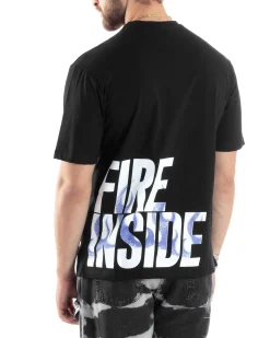 T-Shirt Uomo Con Stampa Maglia Maniche Corte Girocollo Cotone Nero GIOSAL-TS3032A