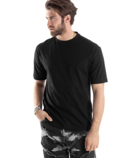 T-Shirt Uomo Con Stampa Maglia Maniche Corte Girocollo Cotone Nero GIOSAL-TS3032A