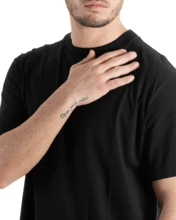 T-shirt Uomo Cotone Girocollo Gola Alta Basic Tinta Unita Nero TS2983A