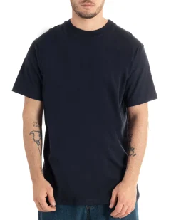 T-shirt Uomo Cotone Girocollo Gola Alta Basic Tinta Unita Blu TS2981A