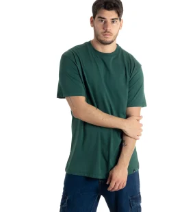 T-shirt Uomo Cotone Girocollo Gola Alta Basic Tinta Unita Verde TS2980A