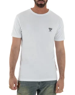 T-shirt uomo cotone logata regular fit basic bianco BERNA M-261062