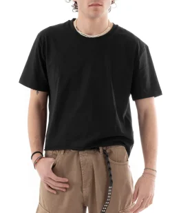 T-shirt Uomo Cropped Boxy Fit Corta Taglio Vivo Nero TS2854A