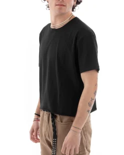 T-shirt Uomo Cropped Boxy Fit Corta Taglio Vivo Nero TS2854A