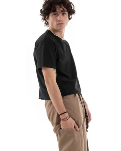 T-shirt Uomo Cropped Boxy Fit Corta Taglio Vivo Nero TS2854A
