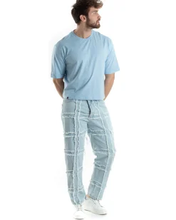 T-shirt Uomo Cropped Corta Boxy Fit Tinta Unita Celeste TS3006A