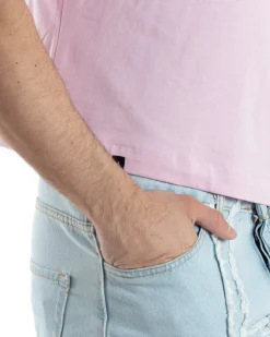 T-shirt Uomo Cropped Corta Boxy Fit Tinta Unita Rosa TS3003A