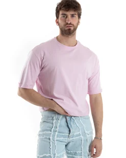 T-shirt Uomo Cropped Corta Boxy Fit Tinta Unita Rosa TS3003A