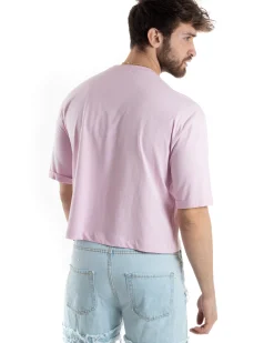 T-shirt Uomo Cropped Corta Boxy Fit Tinta Unita Rosa TS3003A