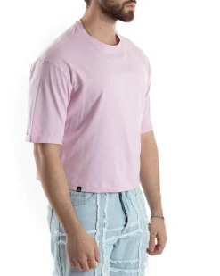 T-shirt Uomo Cropped Corta Boxy Fit Tinta Unita Rosa TS3003A