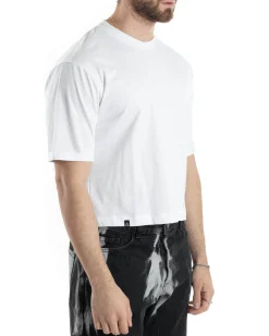 T-shirt Uomo Cropped Corta Boxy Fit Tinta Unita Bianco TS3004A