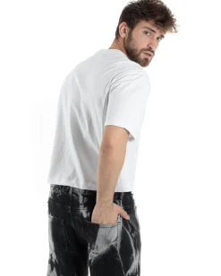 T-shirt Uomo Cropped Corta Boxy Fit Tinta Unita Bianco TS3004A