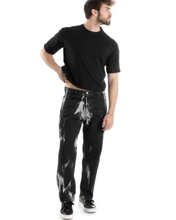 T-shirt Uomo Cropped Corta Boxy Fit Tinta Unita Nero TS3010A