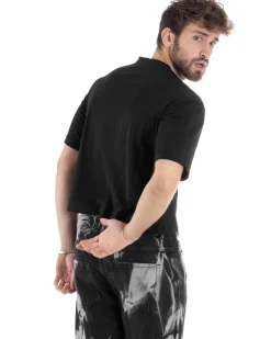 T-shirt Uomo Cropped Corta Boxy Fit Tinta Unita Nero TS3010A