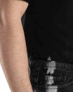 T-shirt Uomo Cropped Corta Boxy Fit Tinta Unita Nero TS3010A