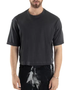 T-shirt Uomo Cropped Corta Boxy Fit Tinta Unita Piombo TS3005A