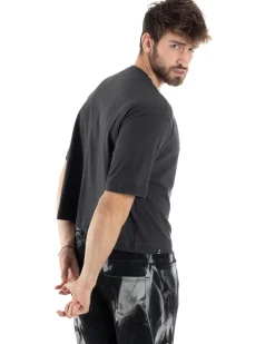 T-shirt Uomo Cropped Corta Boxy Fit Tinta Unita Piombo TS3005A
