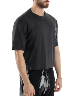 T-shirt Uomo Cropped Corta Boxy Fit Tinta Unita Piombo TS3005A