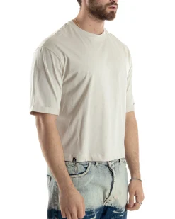 T-shirt Uomo Cropped Corta Boxy Fit Tinta Unita Beige TS3011A
