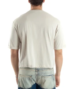 T-shirt Uomo Cropped Corta Boxy Fit Tinta Unita Beige TS3011A
