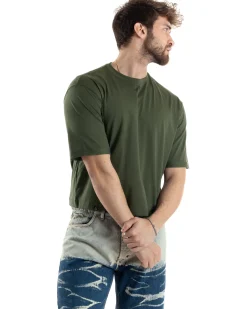 T-shirt Uomo Cropped Corta Boxy Fit Tinta Unita Verde TS3007A