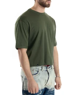 T-shirt Uomo Cropped Corta Boxy Fit Tinta Unita Verde TS3007A