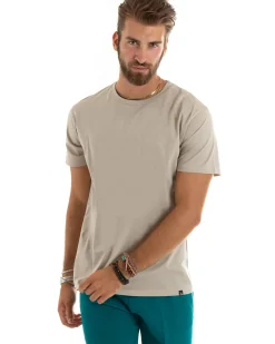 T-shirt Uomo Filo Di Scozia Basic Leggera Beige TS2978A