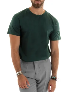 T-shirt Uomo Filo Di Scozia Basic Tinta Unita Verde TS3188A