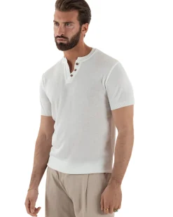 T-shirt uomo filo maglia scollo v serafino sottogiacca leggera bianco GIOSAL-TS3222A